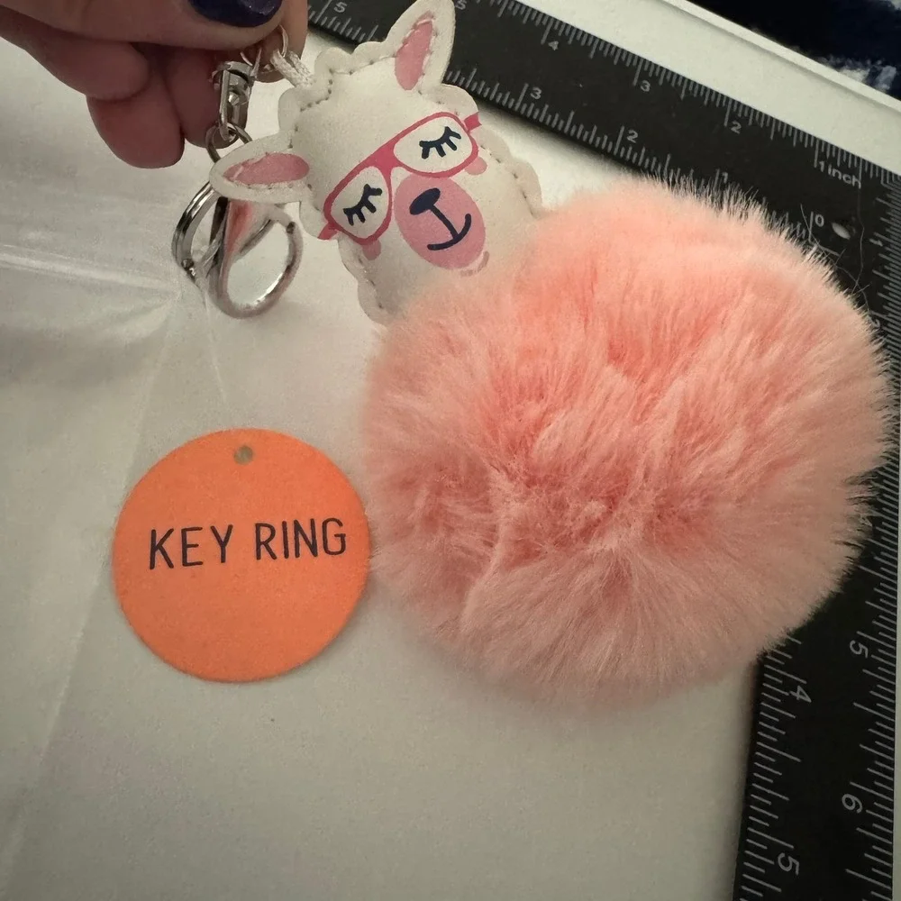 Cute Llama Pom Pom Keychain Pink Faux Fur Glasses Adorable Bag Charm Gift‎
